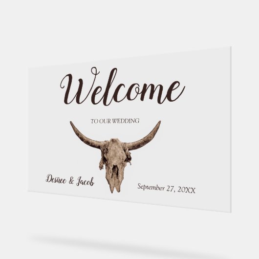 Rustieke bruiloft bruine stier schedel land Wester Acryl Bord (Hoek)