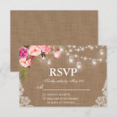 Rustieke bruiloft Burlap Floral Lights Jars Lace R RSVP Kaartje (Voorkant / Achterkant)