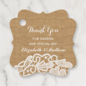 Rustieke bruiloft burlap kant dank u bedankjes labels (Voorkant)