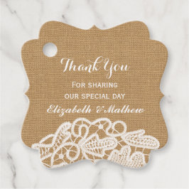 Rustieke bruiloft burlap kant dank u bedankjes labels