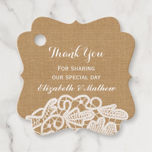 Rustieke bruiloft burlap kant dank u bedankjes labels (Voorkant)