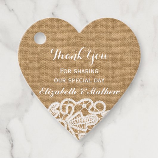 Rustieke bruiloft burlap kant dank u bedankjes labels (Voorkant)
