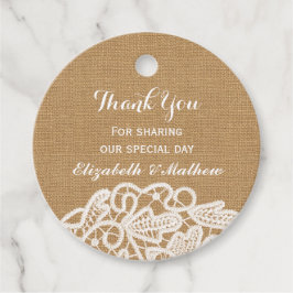 Rustieke bruiloft burlap kant dank u bedankjes labels