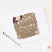 Rustieke bruiloft Burlap Lace Floral Dank u B Vierkante Sticker (Envelop)