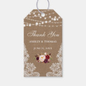 Rustieke bruiloft Burlap Lace Floral Dank u Cadeaulabel (Voorkant)