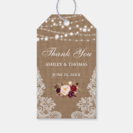 Rustieke bruiloft Burlap Lace Floral Dank u Cadeaulabel