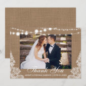 Rustieke bruiloft burlap lampjes kant foto dank u bedankkaart (Voorkant / Achterkant)