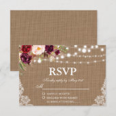 Rustieke bruiloft Burlap Lights Kant Floral RSVP-k RSVP Kaartje (Voorkant / Achterkant)