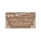 Rustieke bruiloft burlap string lampjes kant adres etiket (Voorkant)