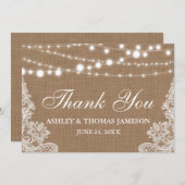 Rustieke bruiloft burlap string lampjes kant dank bedankkaart (Voorkant / Achterkant)