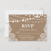 Rustieke bruiloft Burlap String Lights Lace RSVP-k RSVP Kaartje (Voorkant)