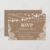 Rustieke bruiloft Burlap String Lights Lace RSVP-k RSVP Kaartje (Voorkant / Achterkant)