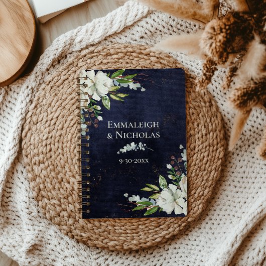 Rustieke bruiloft chique bloemenmarine blauw planner