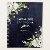 Rustieke bruiloft chique bloemenmarine blauw planner (Voorkant)