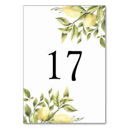 Rustieke bruiloft citroen groen tafel nummer kaart