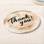 Rustieke bruiloft dank u houtnerf gunst ronde kartonnen onderzetter (Gebogen)