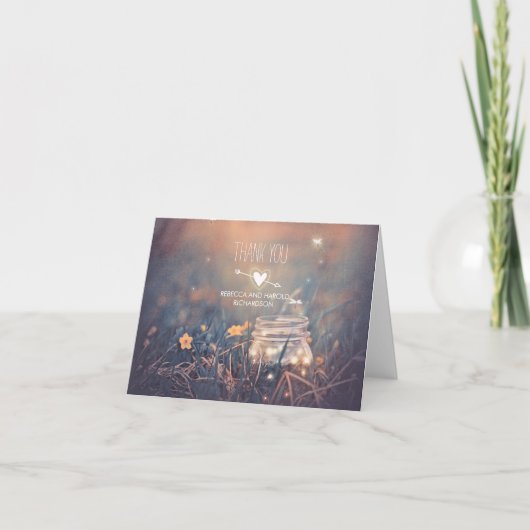 Rustieke bruiloft dank u met vuurvliegjes Mason Ja Bedankkaart (Voorkant)