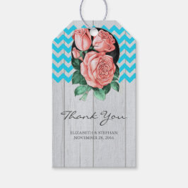 Rustieke bruiloft Dank u - Turquoise en koraal Cadeaulabel