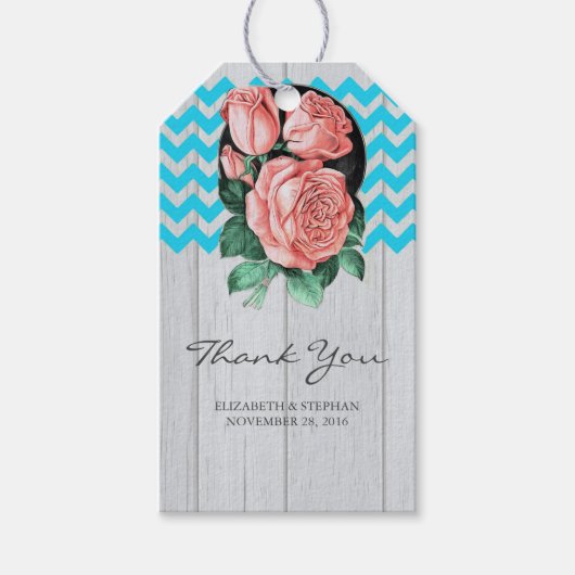 Rustieke bruiloft Dank u - Turquoise en koraal Cadeaulabel (Voorkant)