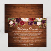 Rustieke bruiloft Details Bourgondië Floral Wood K Briefkaart (Voorkant / Achterkant)