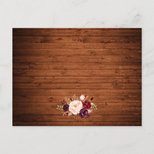 Rustieke bruiloft Details Bourgondië Floral Wood K Briefkaart (Achterkant)