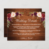 Rustieke bruiloft Details Hout Bourgogne Bloemen K Briefkaart (Voorkant / Achterkant)