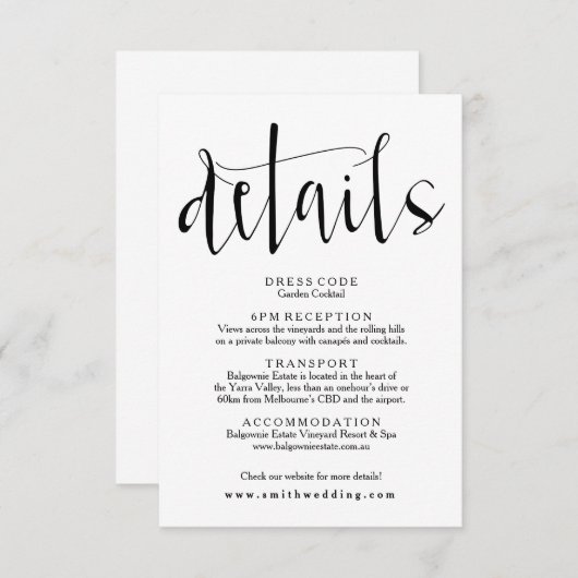 Rustieke bruiloft Details Info Kaart (Voorkant / Achterkant)