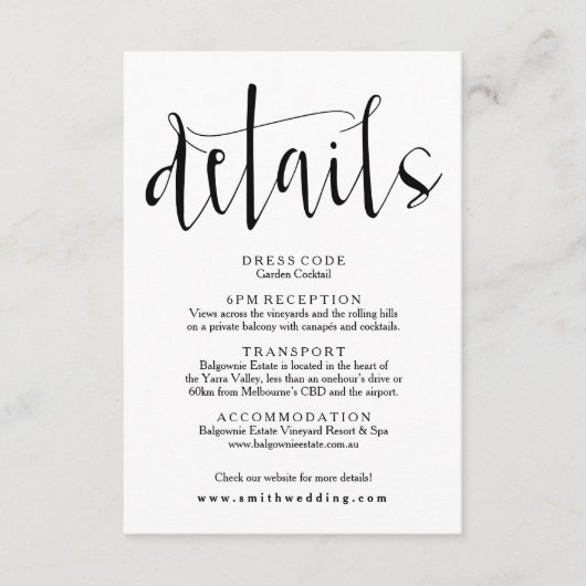 Rustieke bruiloft Details Info Kaart (Voorkant)