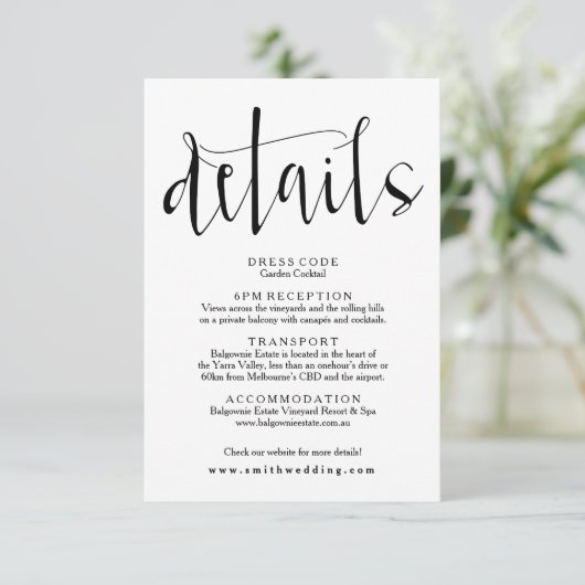 Rustieke bruiloft Details Info Kaart (Staand voorkant)