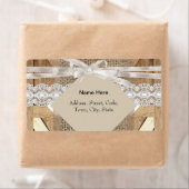 Rustieke bruiloft deur beige witte kant hout jute etiket (Insitu)