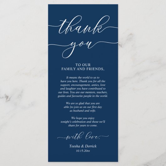 Rustieke bruiloft diner plaats instelling dank u k programmakaart (Voorkant)