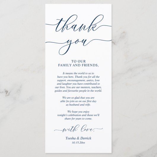 Rustieke bruiloft diner plaats instelling dank u k programmakaart (Voorkant)