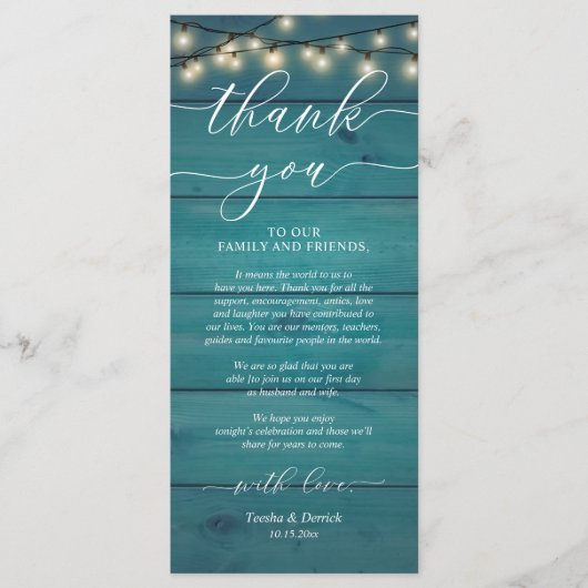 Rustieke bruiloft diner plaats instelling dank u k programmakaart (Voorkant)