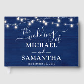 Rustieke bruiloft Eenvoudig Elegant Blauw Hout Gastenboek (Voorkant)