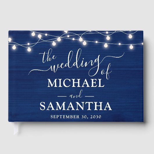 Rustieke bruiloft Eenvoudig Elegant Blauw Hout Gastenboek (Voorkant)