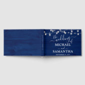 Rustieke bruiloft Eenvoudig Elegant Blauw Hout Gastenboek (Volledig)