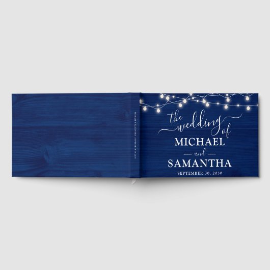 Rustieke bruiloft Eenvoudig Elegant Blauw Hout Gastenboek (Volledig)