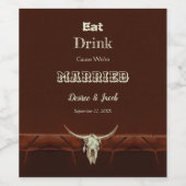 Rustieke Bruiloft Eet Drink Getrouwd Stier Schedel Wijn Etiket (Enkel label)