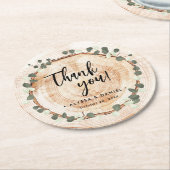 Rustieke Bruiloft Eucalyptus Wood Grain Slice Cust Ronde Kartonnen Onderzetter (Gebogen)