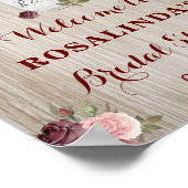 Rustieke Bruiloft Feest Rode Bloem Houten Achtergr Poster (Hoek)