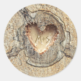 Rustieke bruiloft gesneden hout hart ronde sticker