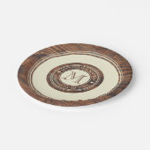 Rustieke bruiloft hart Monogram in DarkWalnut Circ Papieren Bordje (Gekanteld)