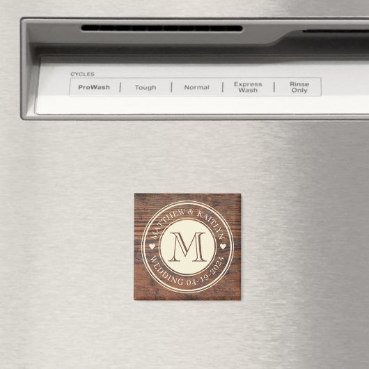 Rustieke bruiloft hart Monogram in donkere walnoot Magneet (Insitu (Vaatwasser))