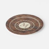 Rustieke bruiloft hart Monogram in donkere walnoot Papieren Bordje (Gekanteld)