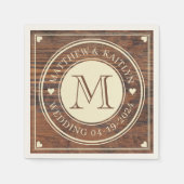 Rustieke bruiloft hart Monogram in donkere walnoot Servet (Voorkant)