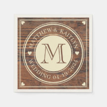 Rustieke bruiloft hart Monogram in donkere walnoot