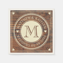 Rustieke bruiloft hart Monogram in donkere walnoot Servet