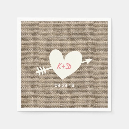 Rustieke bruiloft Hart & Pijl Elegante Burlap Servetten (Voorkant)