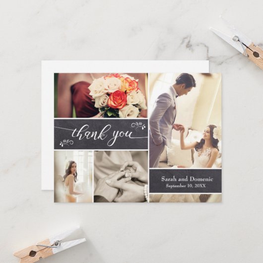 Rustieke bruiloft horizontale foto collage dank u kaart (Voorkant / Achterkant in situ)