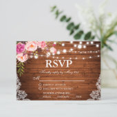Rustieke Bruiloft Hout Bloemen Lichten Kant RSVP w (Staand voorkant)